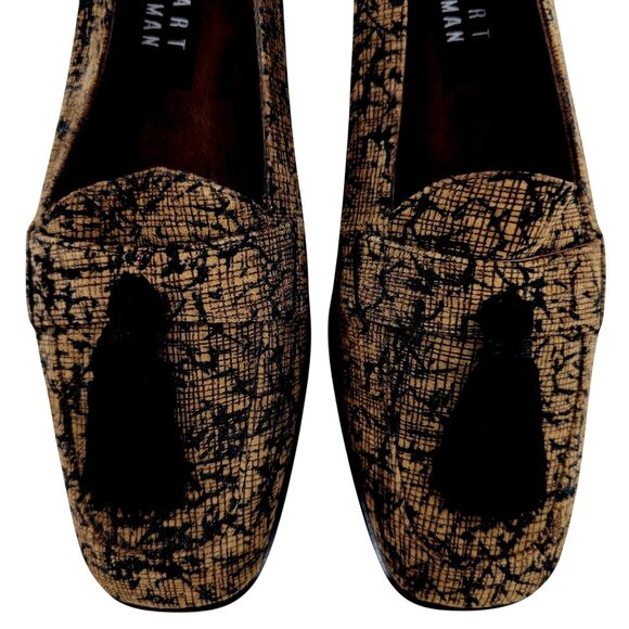 Stuart Weitzman Women's size 6.5AA Brown Black Tweed Dress Shoes Tassel Loafers - Picture 2 of 10